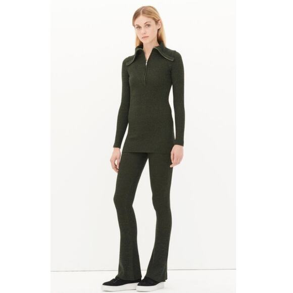 Sandro Paris Pinup Kaki Knit High Rise Flare Pants - Picture 1 of 12